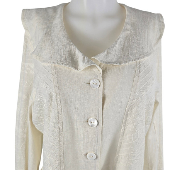 Coldwater Creek Cream Azteck  Ruffle Women's Lightweight Blouse XL - Picture 5 of 7